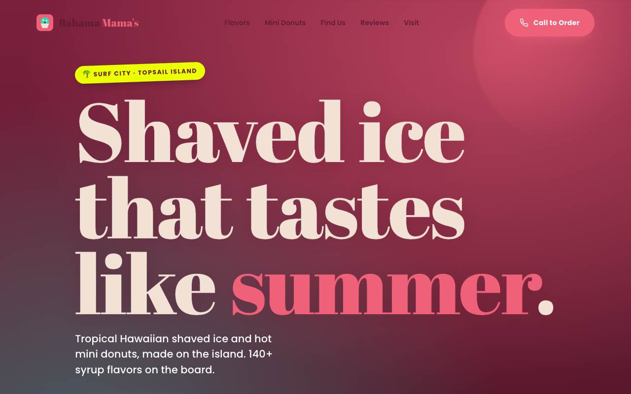 Homepage of the Bahama Mama's demo site