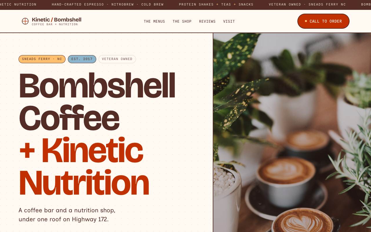 Homepage of the Bombshell Coffee demo site