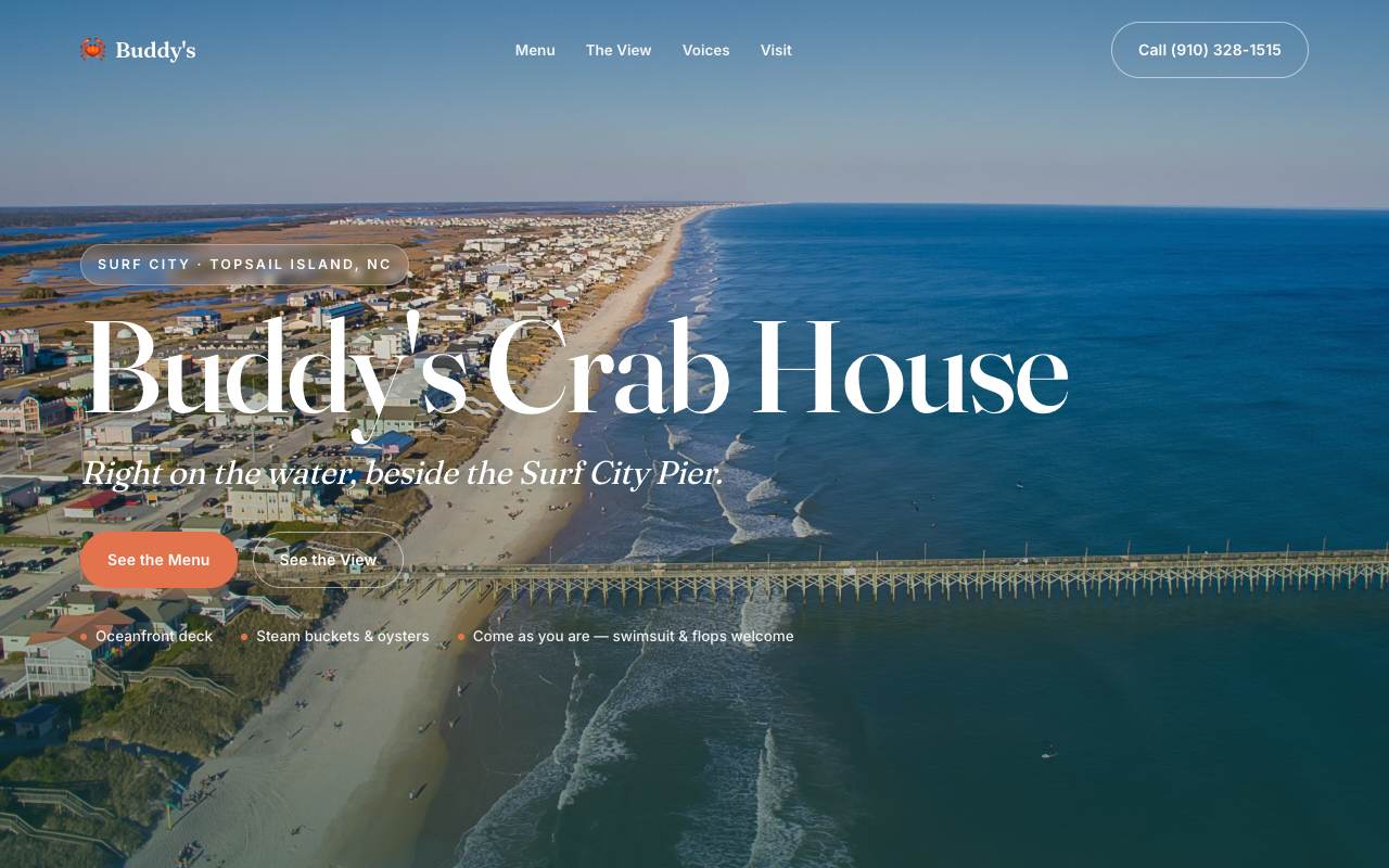 Homepage of the Buddy's Crab House demo site