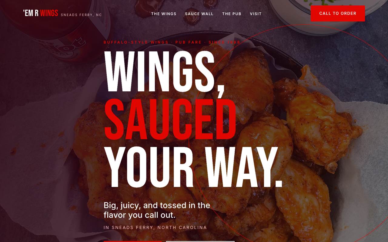 Homepage of the 'Em R Wings demo site