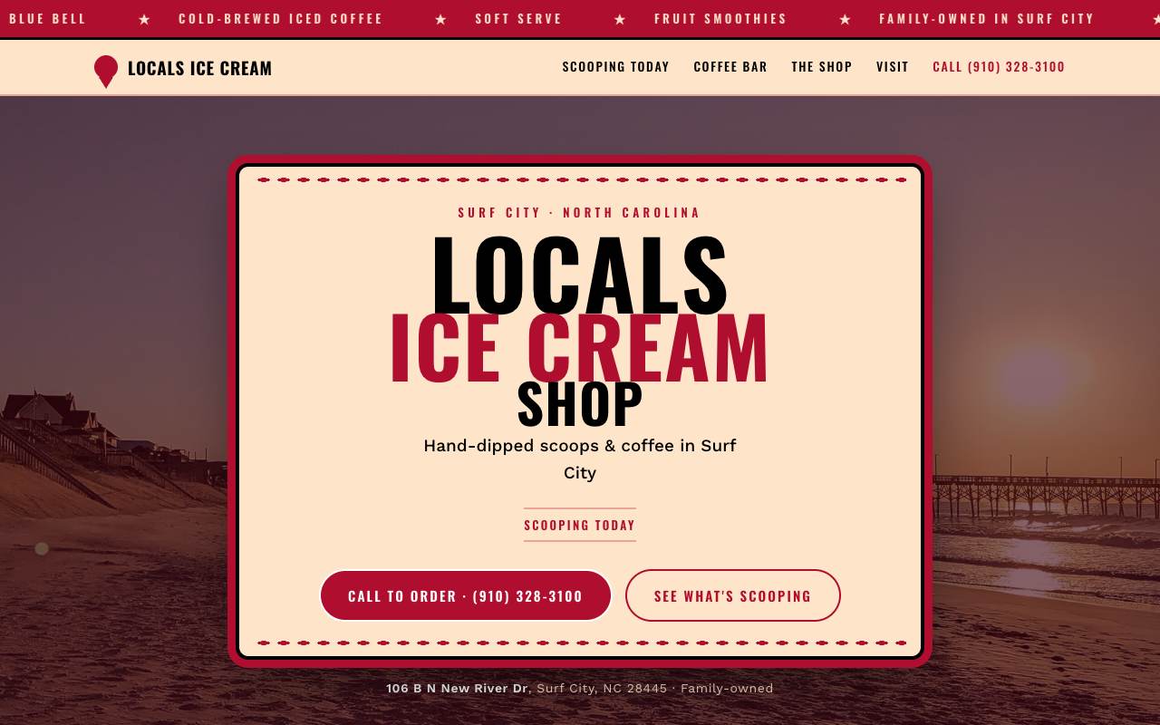 Homepage of the Locals Ice Cream demo site