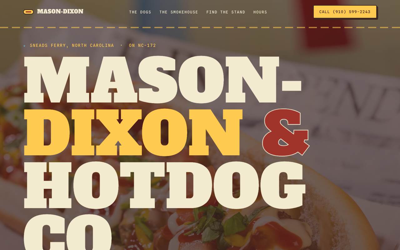 Homepage of the Mason-Dixon Hotdog demo site