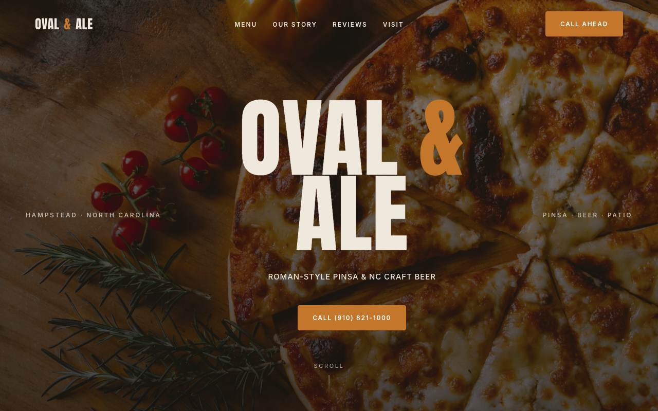 Homepage of the Oval & Ale demo site