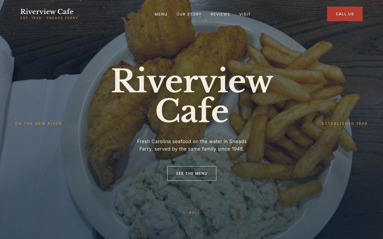Homepage of the Riverview Cafe demo site