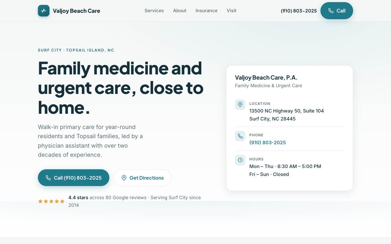 Homepage of the Valjoy Beach Care demo site